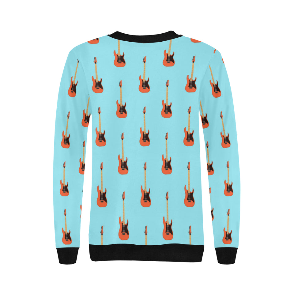 electric guitar pattern light blue background Women's Crew Neck Sweatshirt