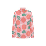 Grapefruit leaves flower pink background Women's Long Sleeve Polo Shirt