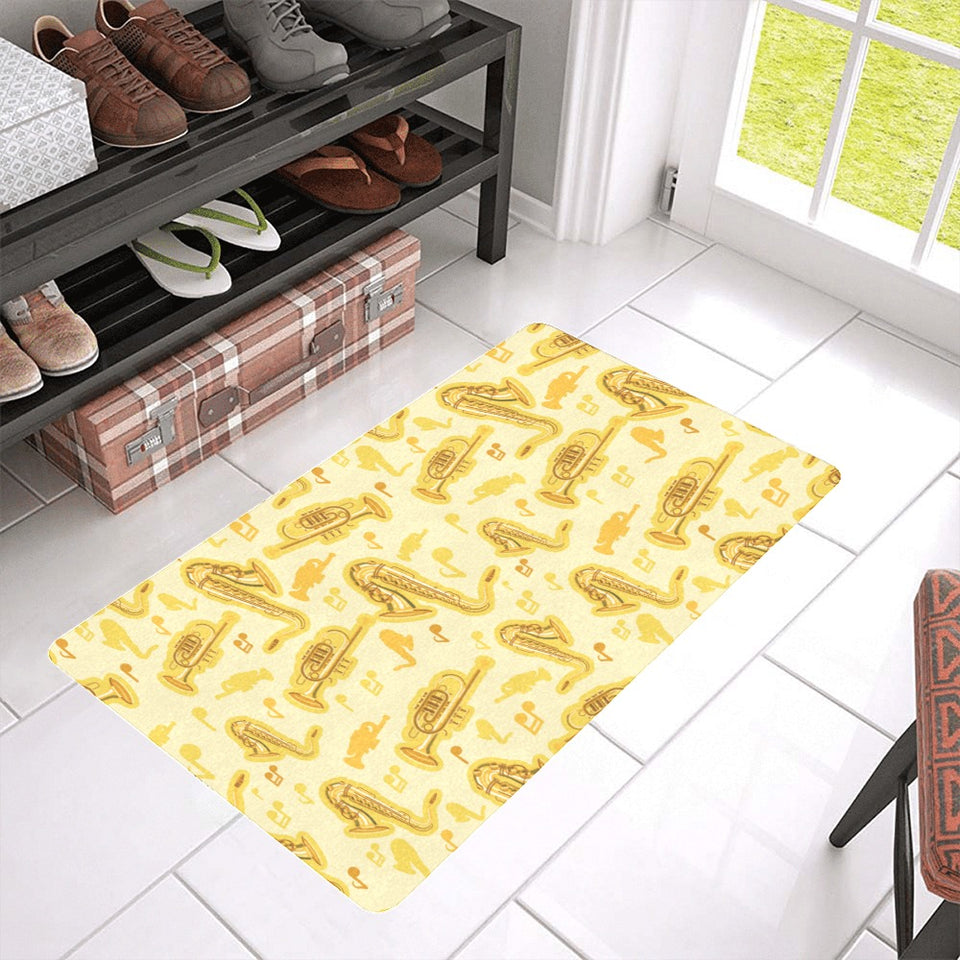 Saxophone cornet pattern yellow background Doormat