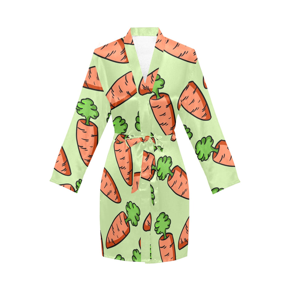 Carrot Pattern Print Design 05 Women's Long Sleeve Belted Night Robe