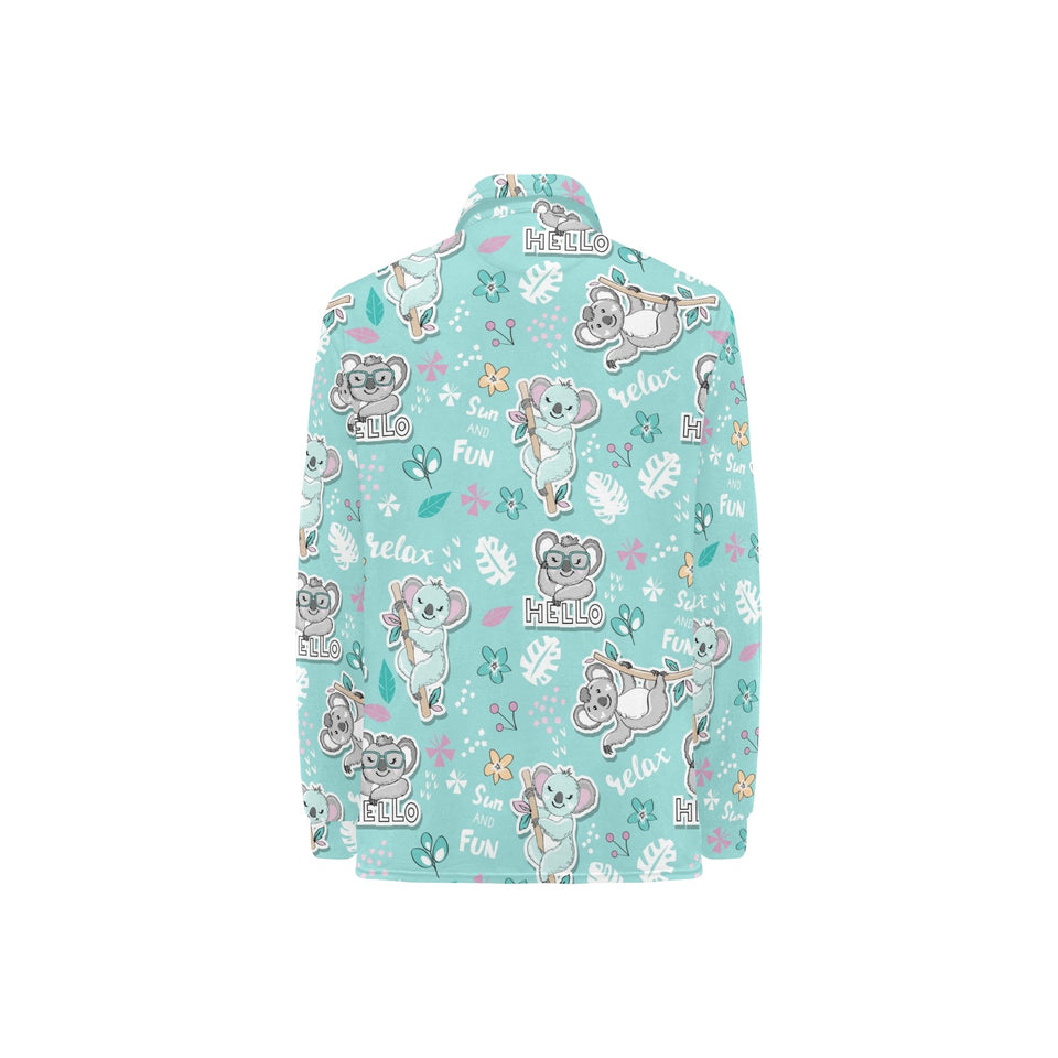 Cute koalas blue background pattern Women's Long Sleeve Polo Shirt