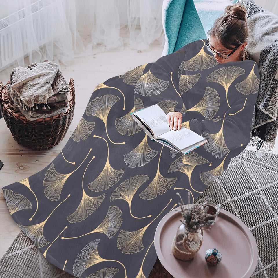 Gold ginkgo leaves Blanket Robe with Sleeves