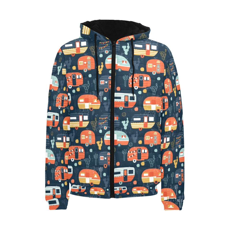 Camper Van Pattern Print Design 05 Men's Padded Hooded Jacket