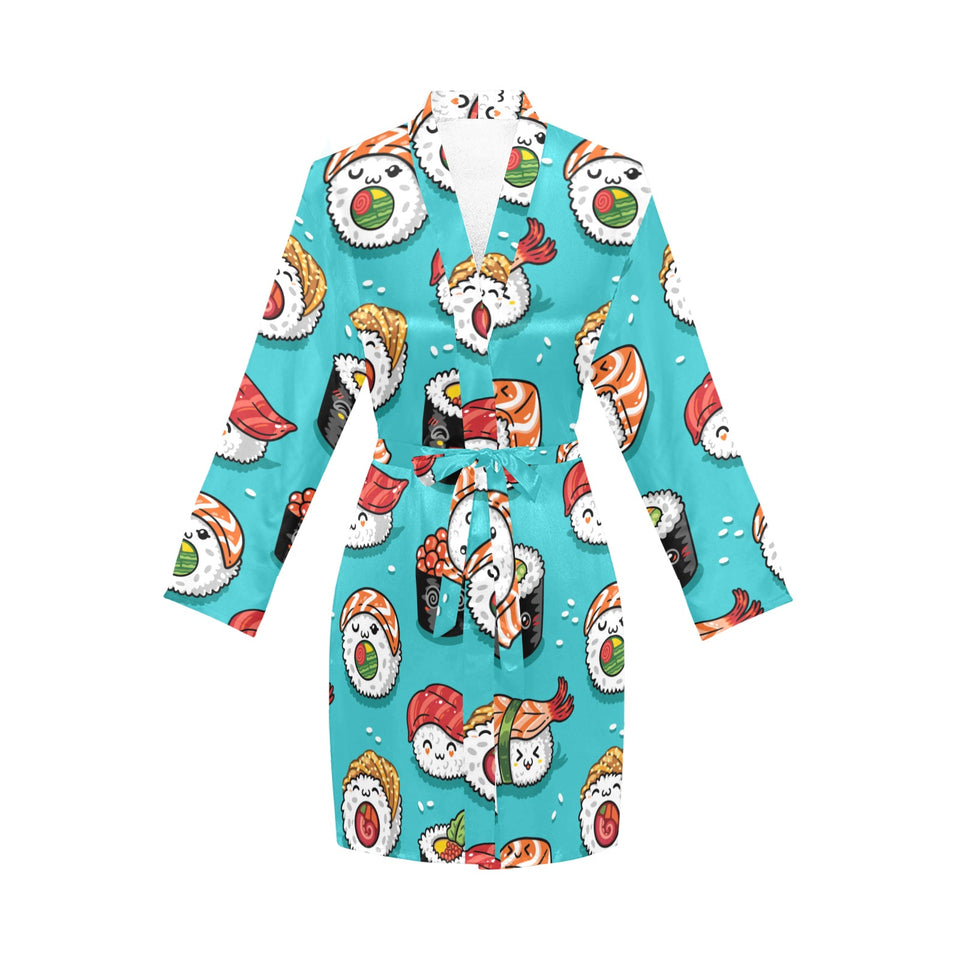 Cute sushi pattern Women's Long Sleeve Belted Night Robe