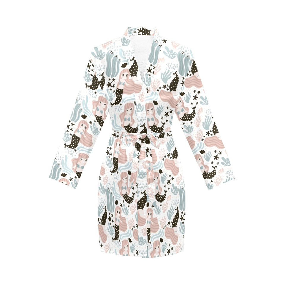 cute mermaid pattern Women's Long Sleeve Belted Night Robe