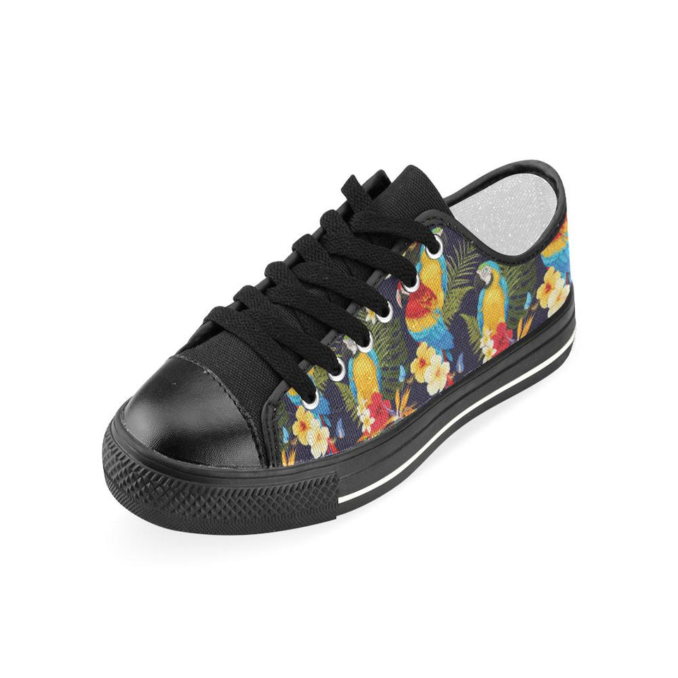 Colorful parrot flower pattern Kids' Boys' Girls' Low Top Canvas Shoes Black