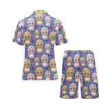 Sugar skull flower pattern Men's V-Neck Short Pajama Set
