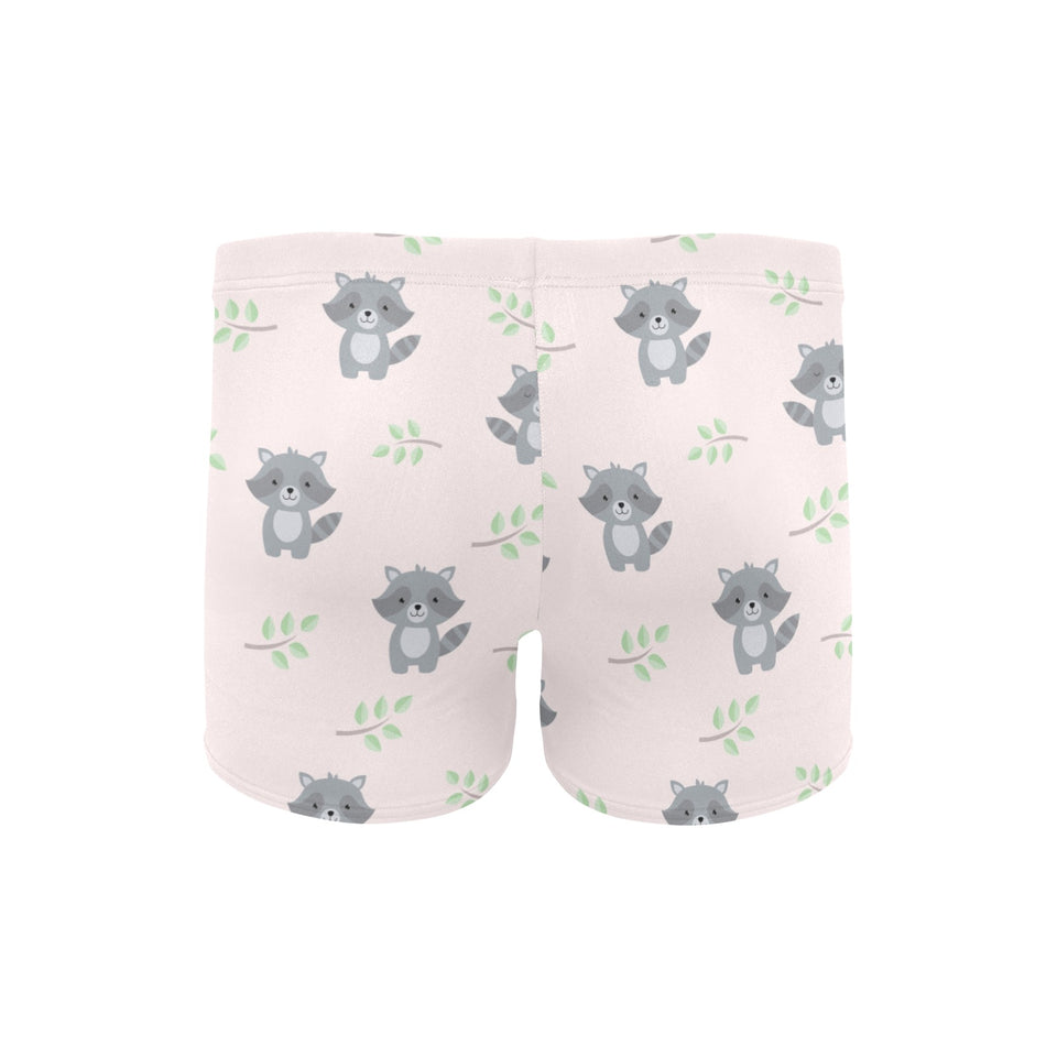 cute raccoons leaves pattern Men's Swimming Trunks