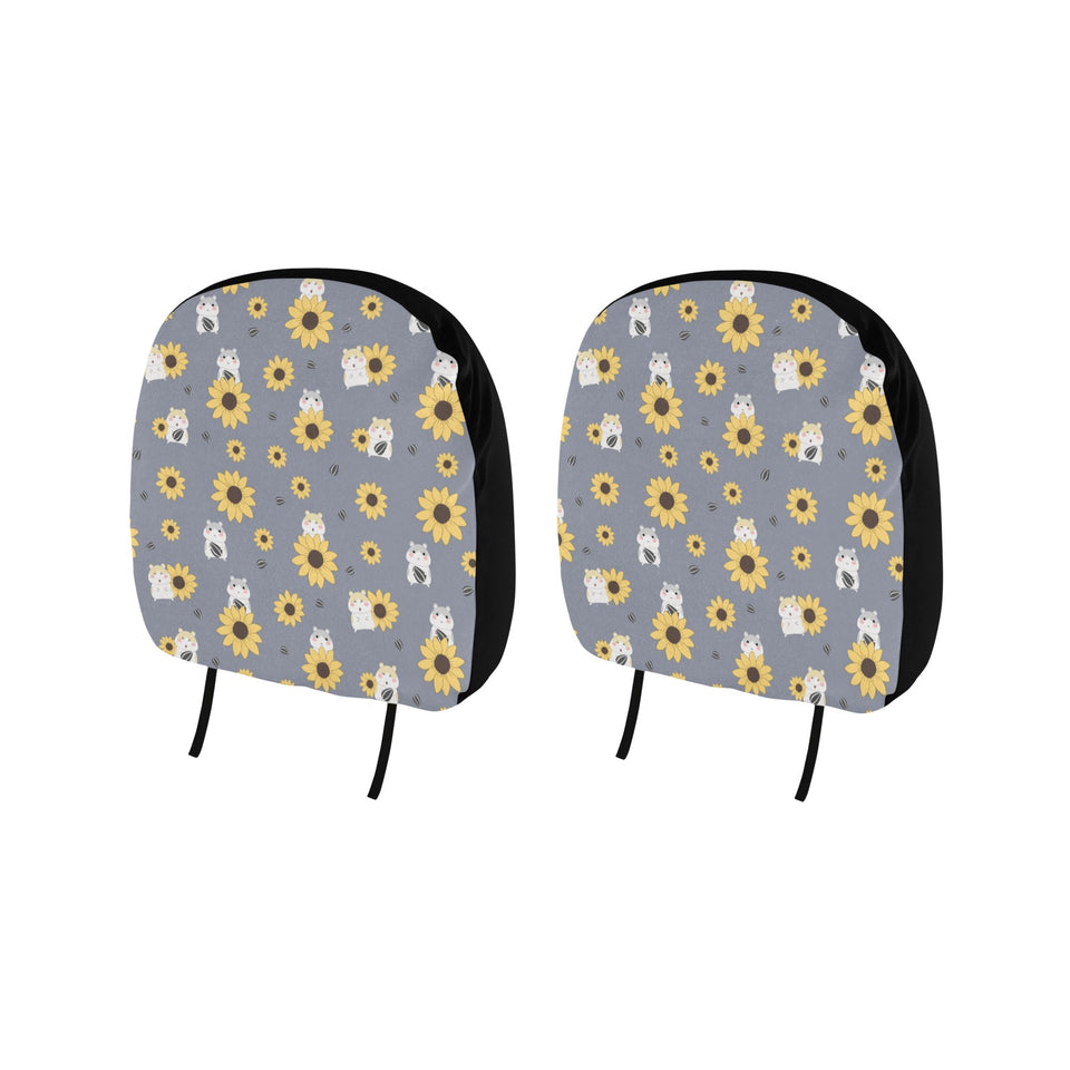 Cute hamster sunflower pattern background Car Headrest Cover