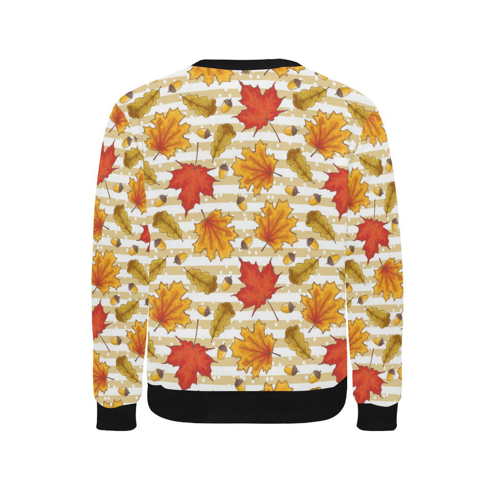 Maple leaf oak leaf acorns beige striped backgroun Men's Crew Neck Sweatshirt