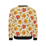 Maple leaf oak leaf acorns beige striped backgroun Men's Crew Neck Sweatshirt