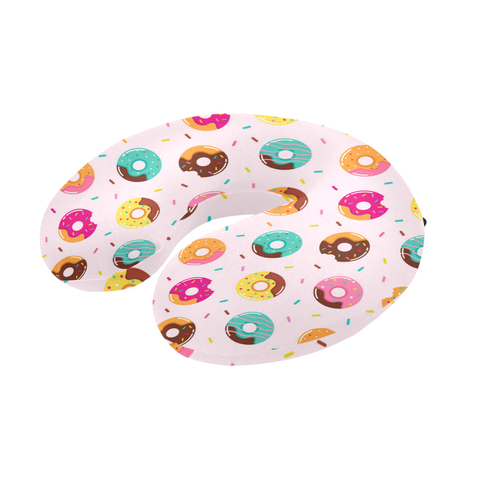 Donut pattern glaze pink background U-Shaped Travel Neck Pillow