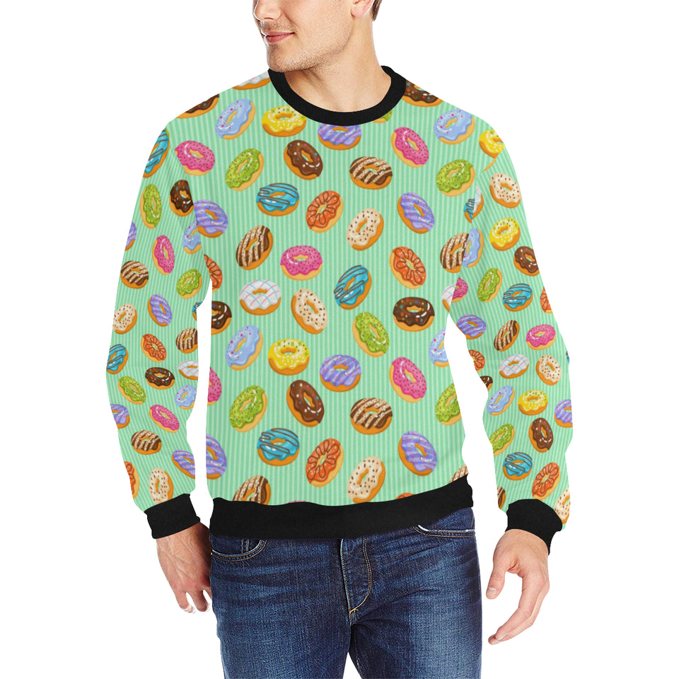 Colorful donut pattern green background Men's Crew Neck Sweatshirt
