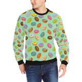 Colorful donut pattern green background Men's Crew Neck Sweatshirt
