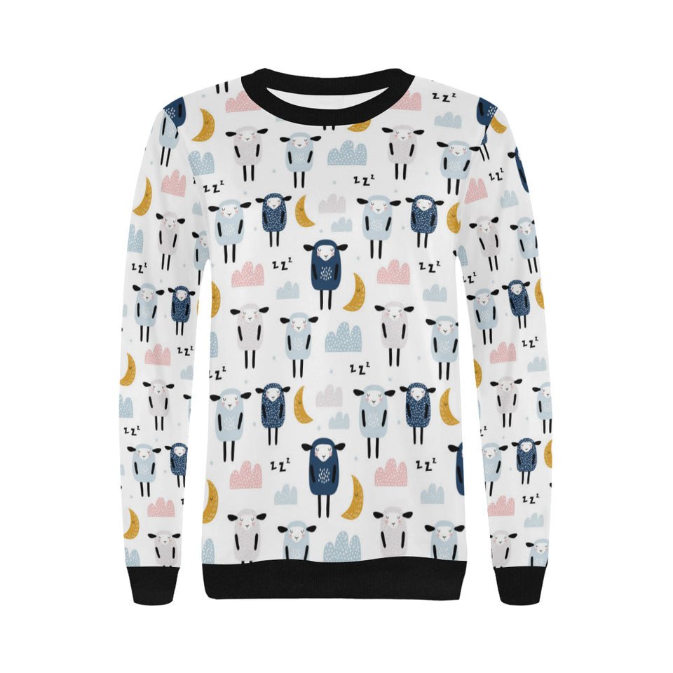 Cute sleeping sheep moon cloud pattern Women's Crew Neck Sweatshirt