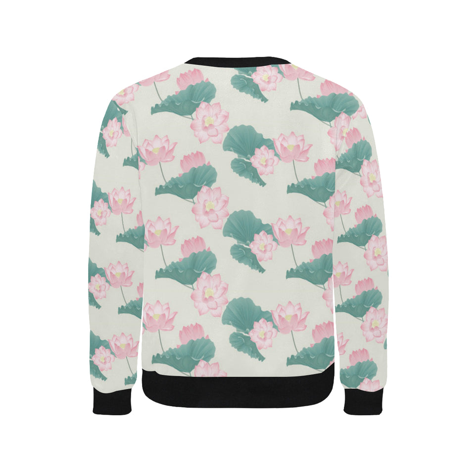 Pink lotus waterlily leaves pattern Men's Crew Neck Sweatshirt