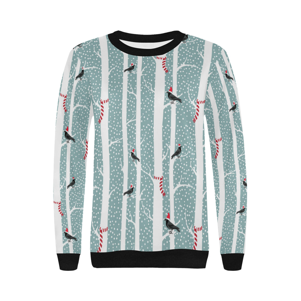 Crows christmas hat scarf Women's Crew Neck Sweatshirt