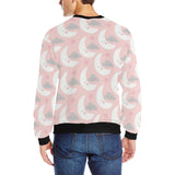 Cute moon cloud star pattern pink dot background Men's Crew Neck Sweatshirt