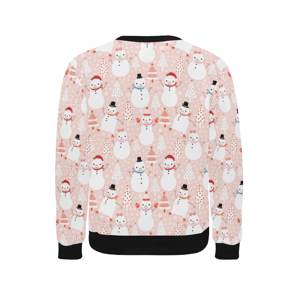 Cute snowman christmas tree snowpink background Men's Crew Neck Sweatshirt