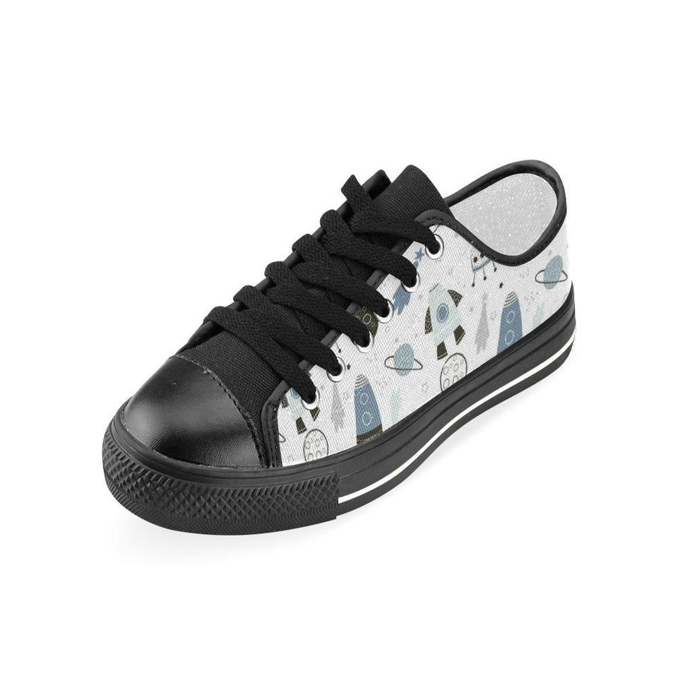 Hand drawn space elements space rocket star planet Kids' Boys' Girls' Low Top Canvas Shoes Black