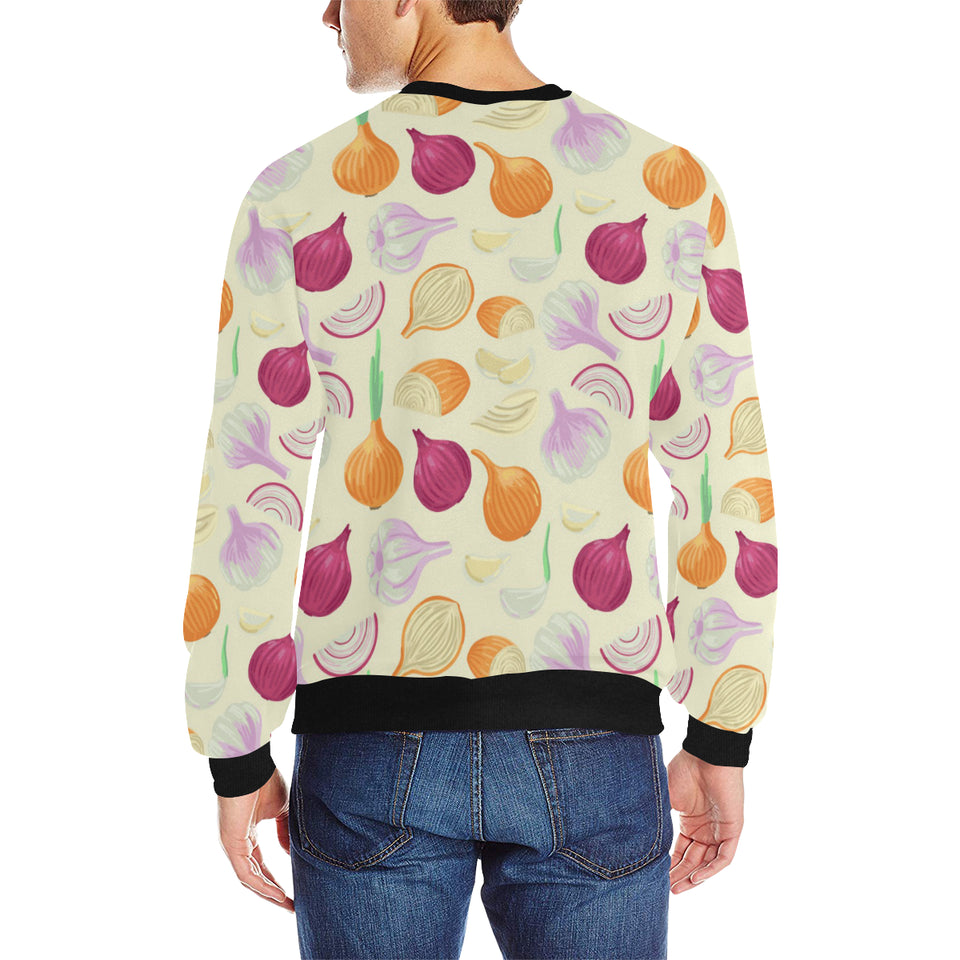 Onion garlic white red pattern Men's Crew Neck Sweatshirt