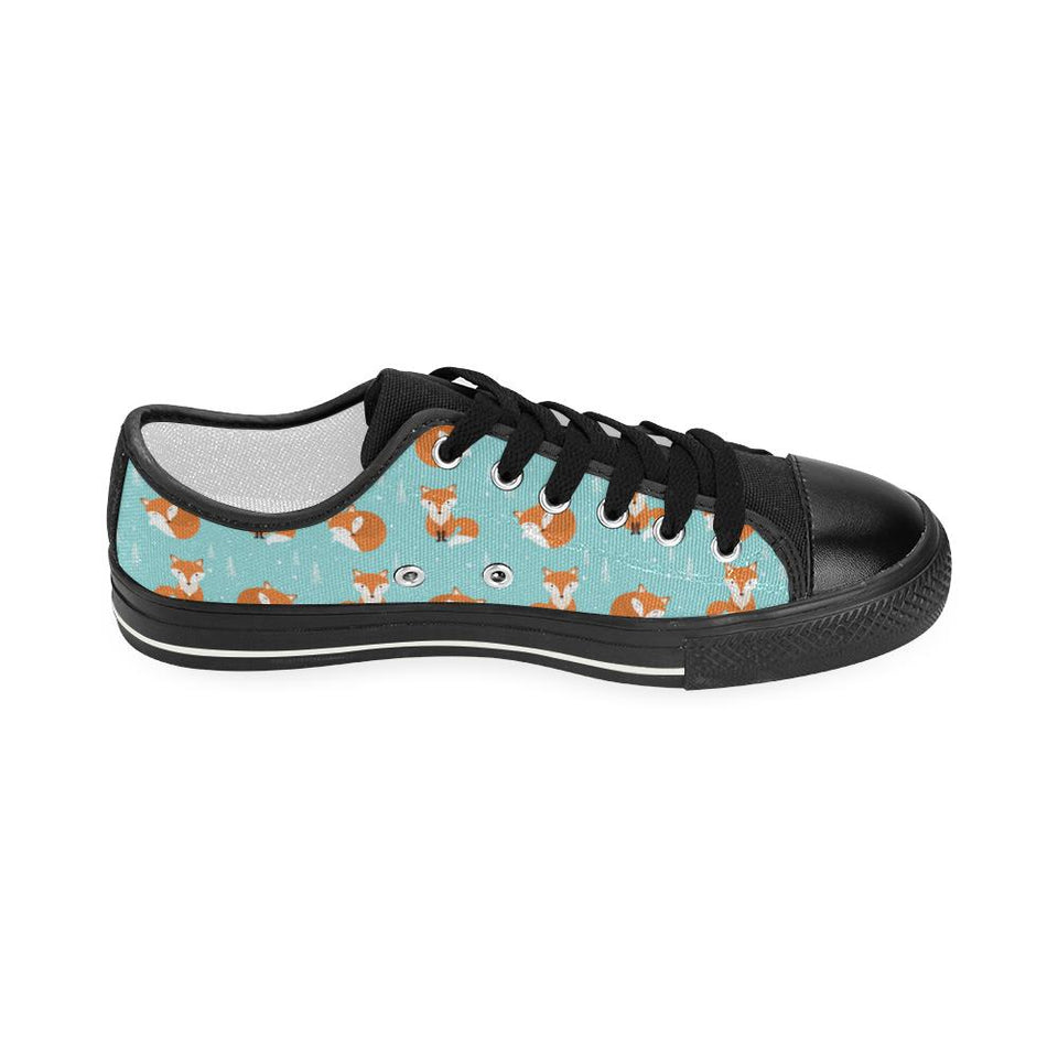 Fox pattern blue b ackground Kids' Boys' Girls' Low Top Canvas Shoes Black