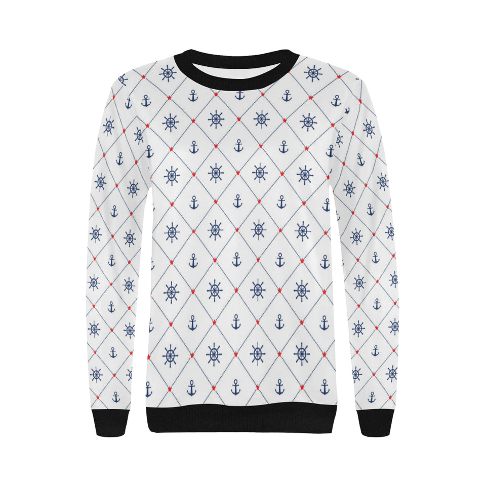 Anchor rudder nautical design pattern Women's Crew Neck Sweatshirt