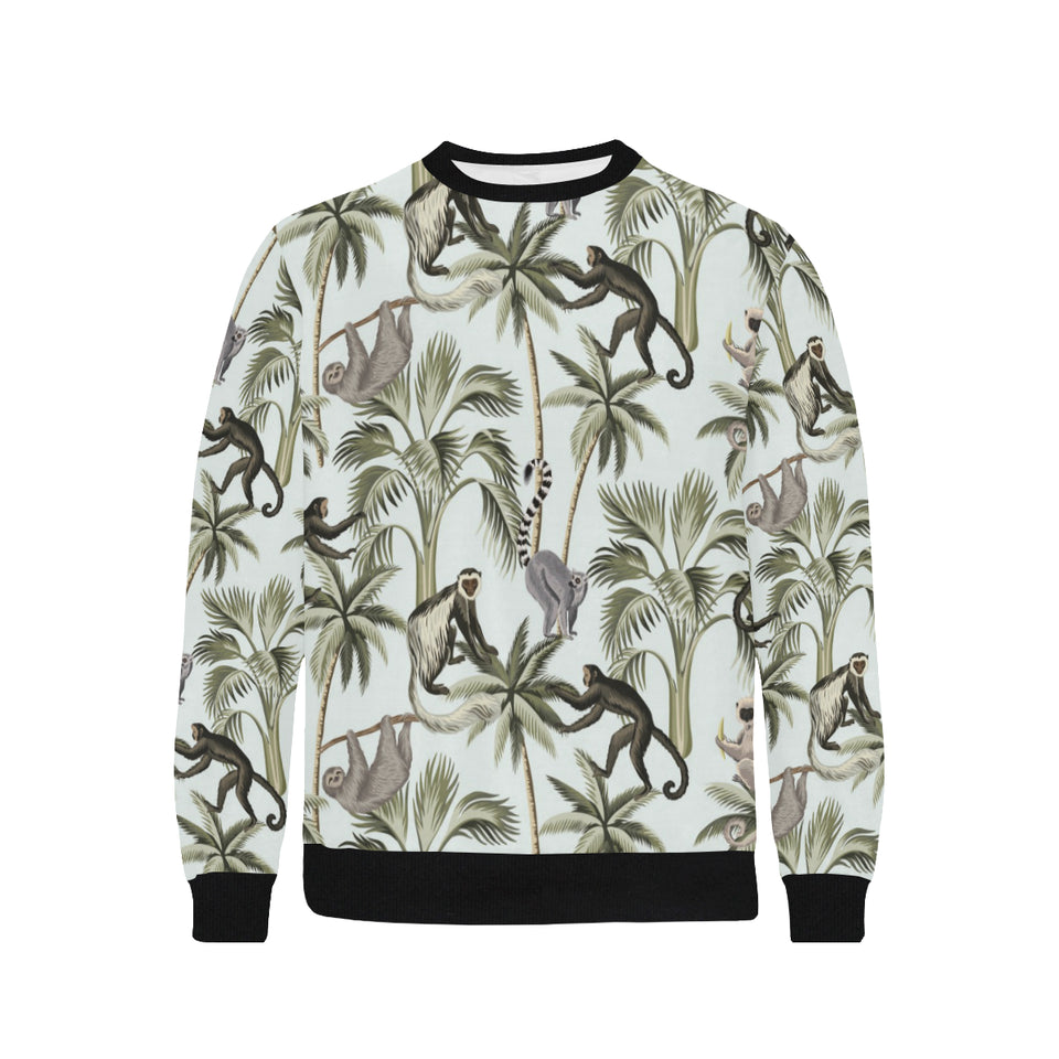 Monkey sloth lemur palm trees pattern Men's Crew Neck Sweatshirt