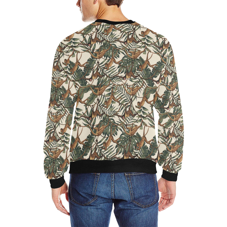 Monkey tropical leaves background Men's Crew Neck Sweatshirt