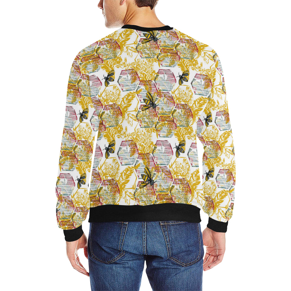 Cool Bee honeycomb leaves pattern Men's Crew Neck Sweatshirt