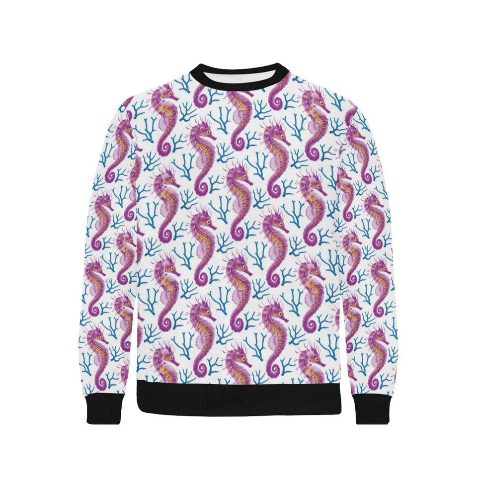 Purple seahorse blue coral pattern Men's Crew Neck Sweatshirt
