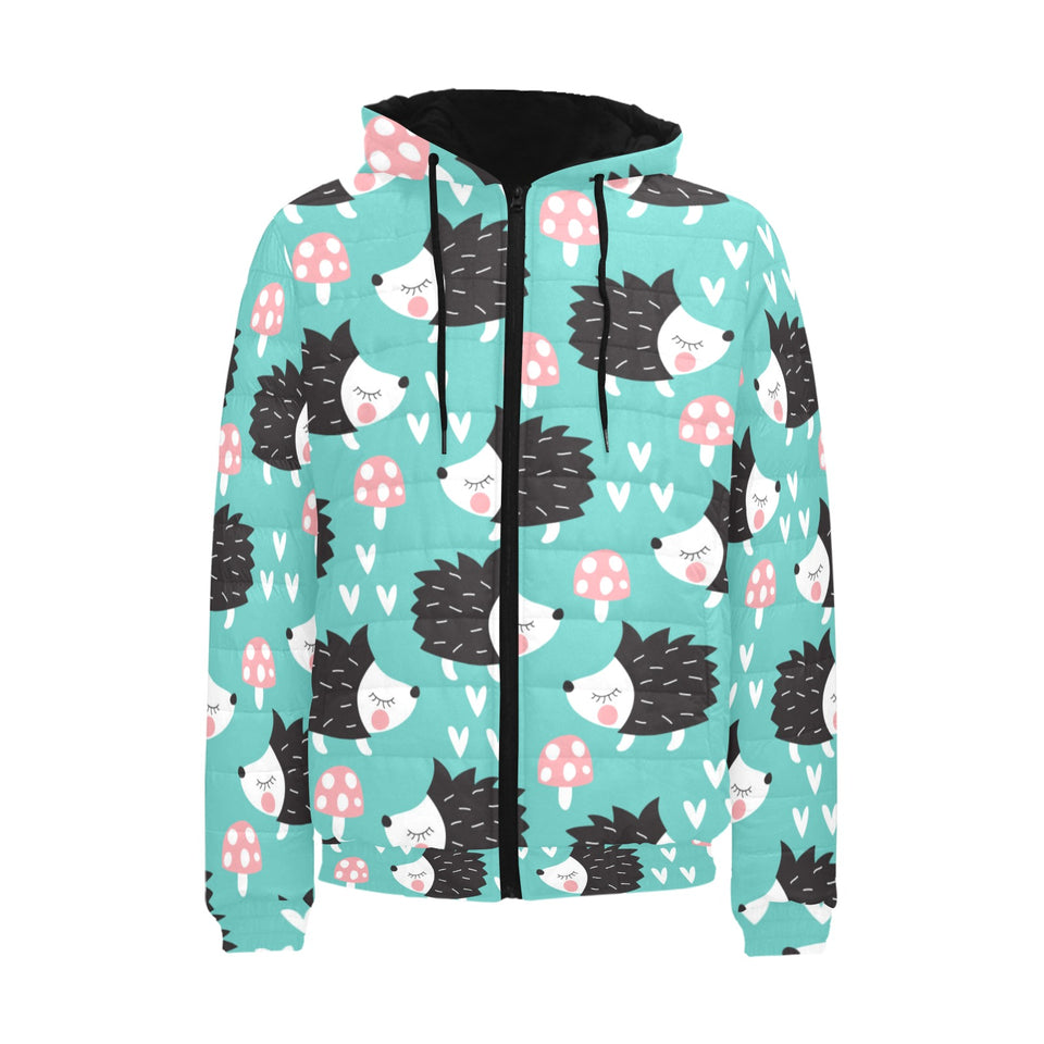 Hedgehog Pattern Print Design 03 Men's Padded Hooded Jacket