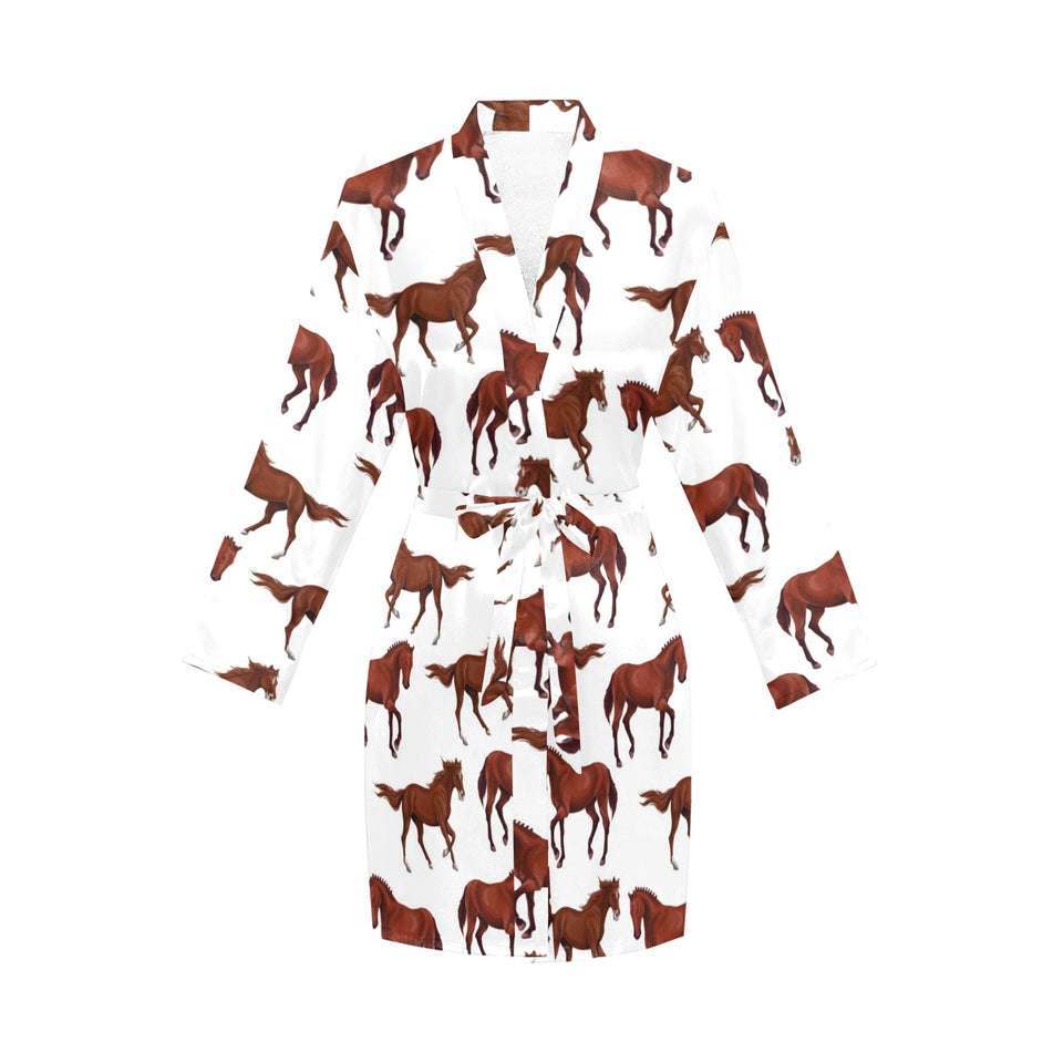 Horses running pattern background Women's Long Sleeve Belted Night Robe