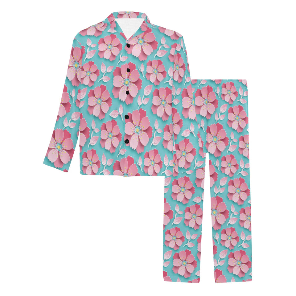 3D sakura cherry blossom pattern Men's Long Pajama Set