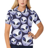 Alien Pattern Print Design 01 Women's All Over Print Polo Shirt