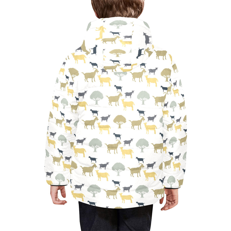 Silhouettes of goat and tree pattern Kids' Boys' Girls' Padded Hooded Jacket