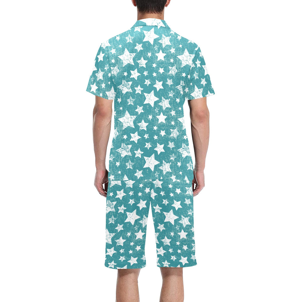 Vintage star pattern Men's V-Neck Short Pajama Set