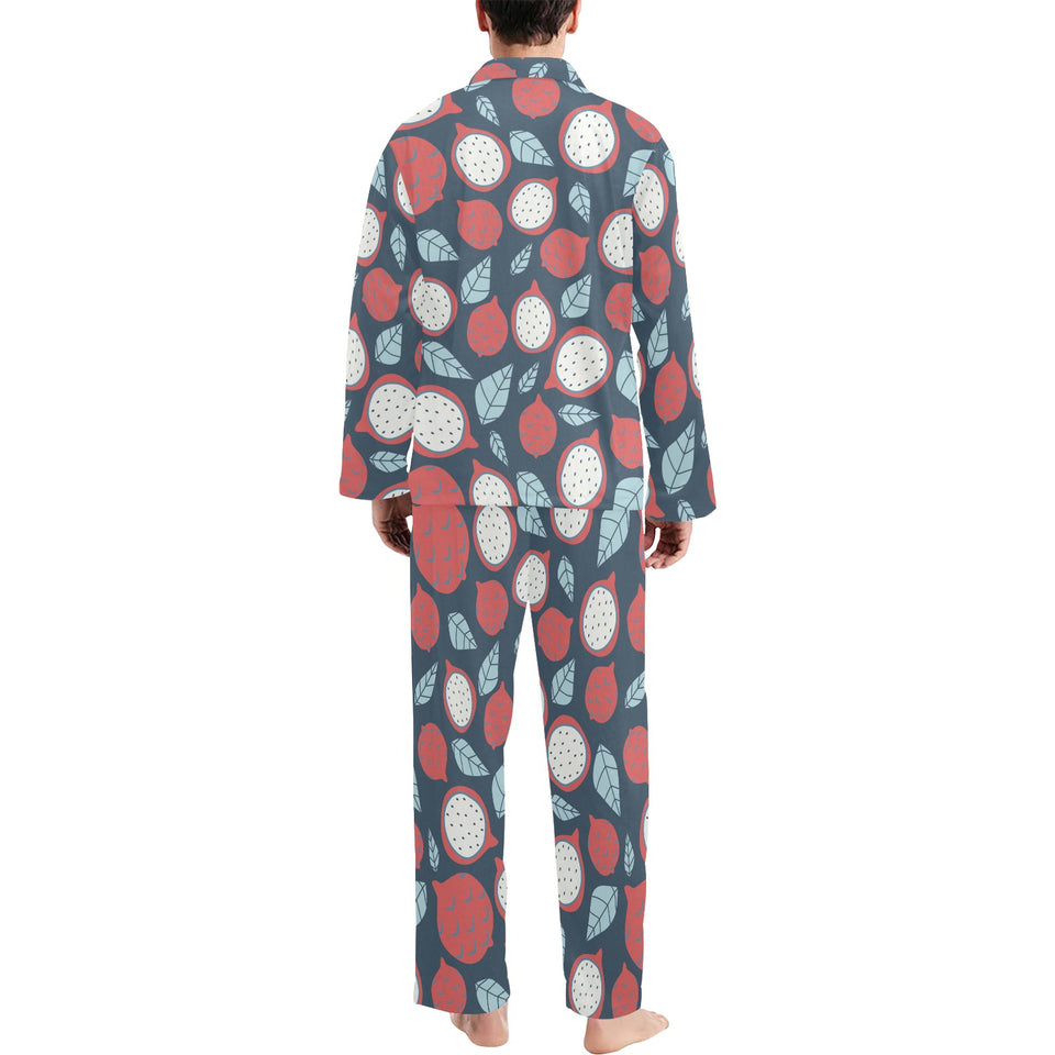 dragon fruits dark blue background Men's Long Pajama Set
