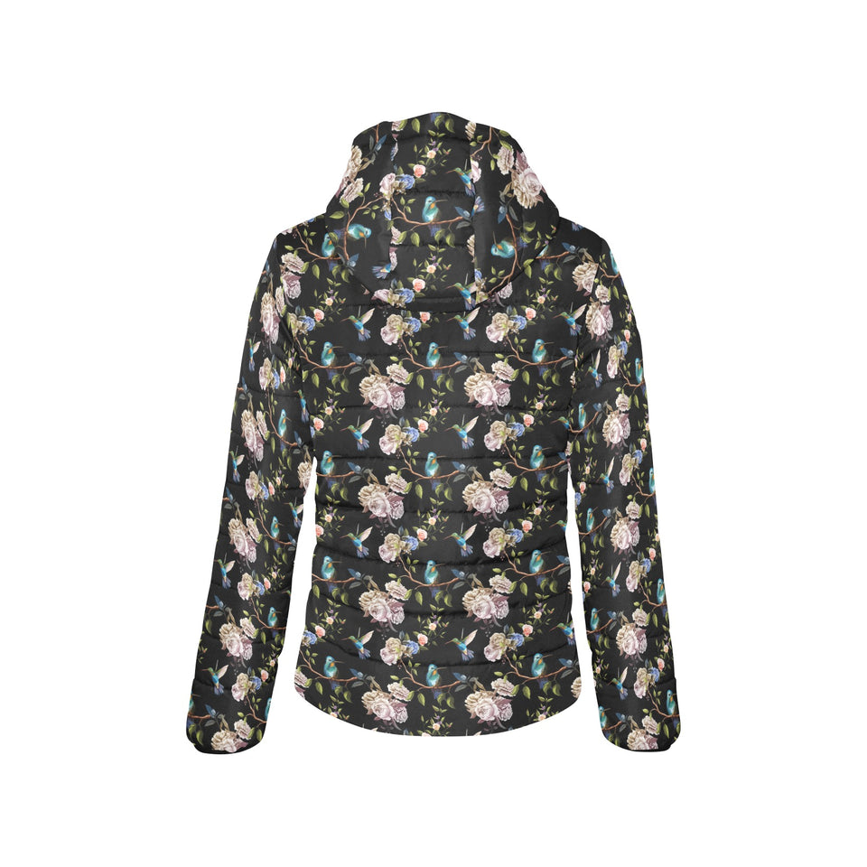 Hummingbird Pattern Print Design 03 Women's Padded Hooded Jacket
