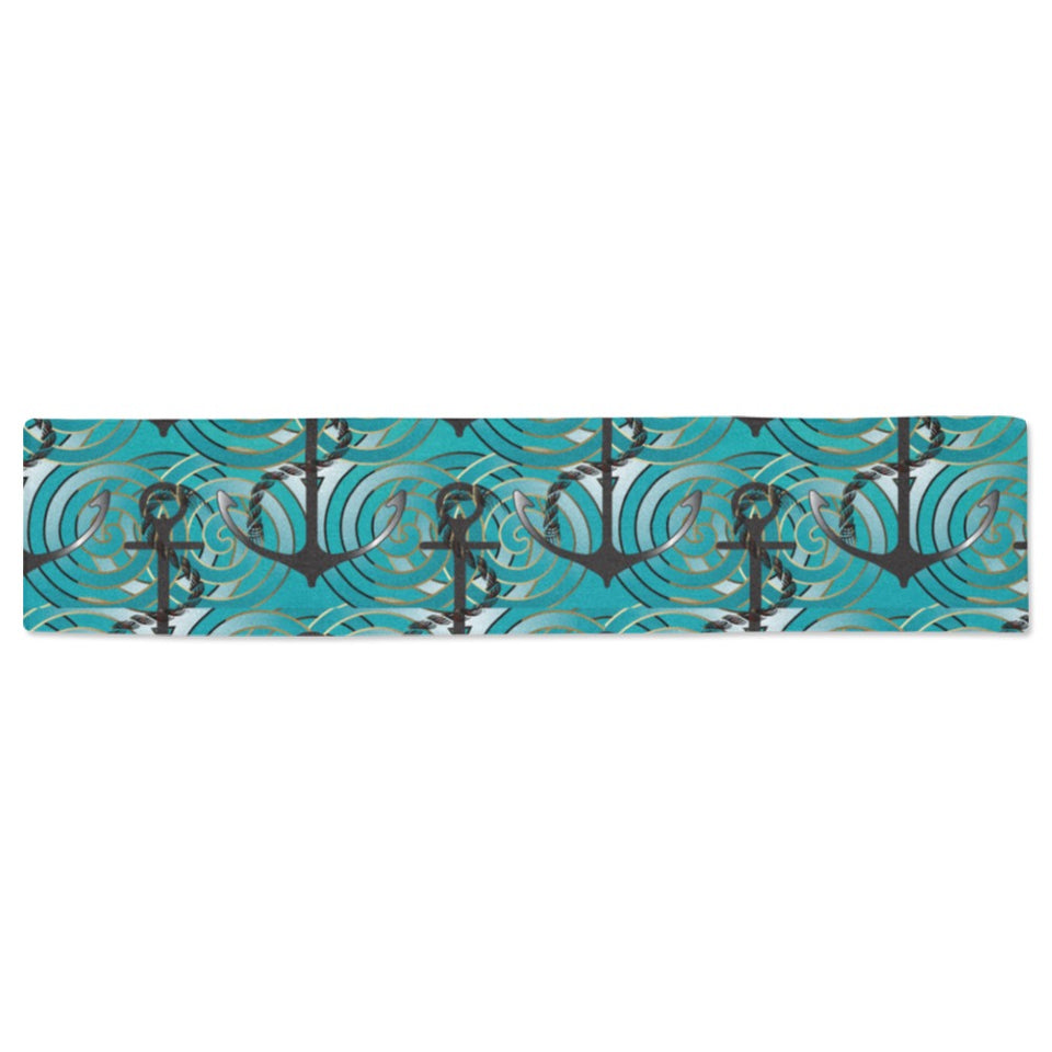 Anchor nautical green background Table Runner