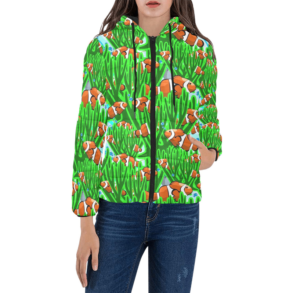 Clown Fish Pattern Print Design 01 Women's Padded Hooded Jacket