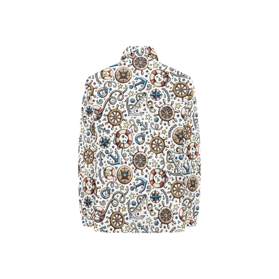 Cute nautical steering wheel anchor pattern Women's Long Sleeve Polo Shirt