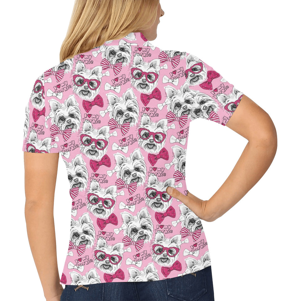 Yorkshire Terrier Pattern Print Design 03 Women's All Over Print Polo Shirt