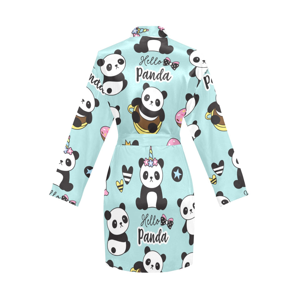 Cute baby panda pattern Women's Long Sleeve Belted Night Robe