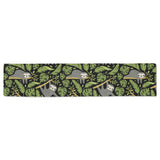 Cute sloths tropical palm leaves black background Table Runner
