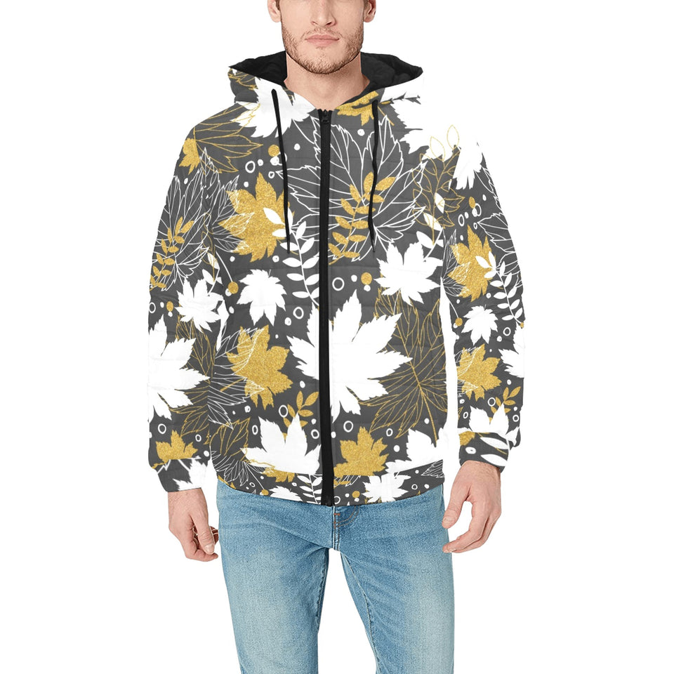 Beautiful gold autumn maple leaf pattern Men's Padded Hooded Jacket