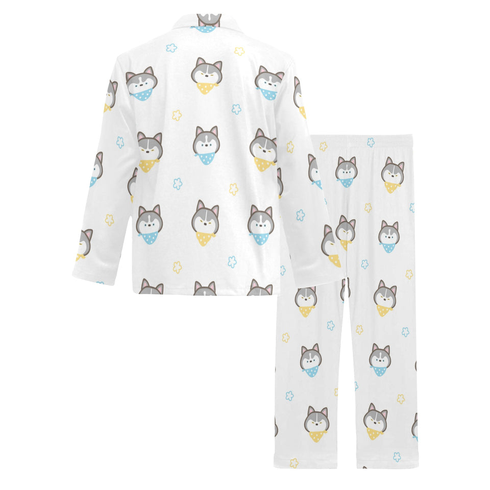 Cute Siberian Husky pattern Men's Long Pajama Set