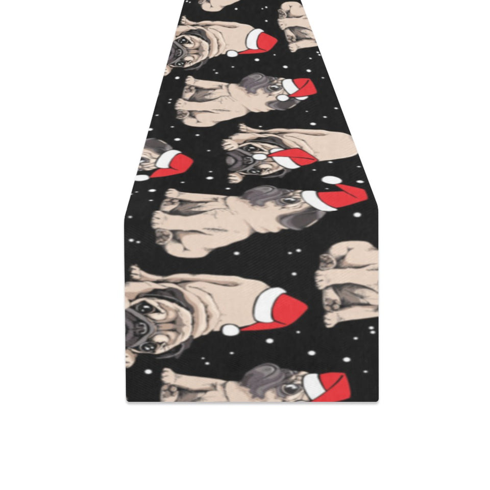 Christmas Pugs Santa_s red cap pattern Table Runner