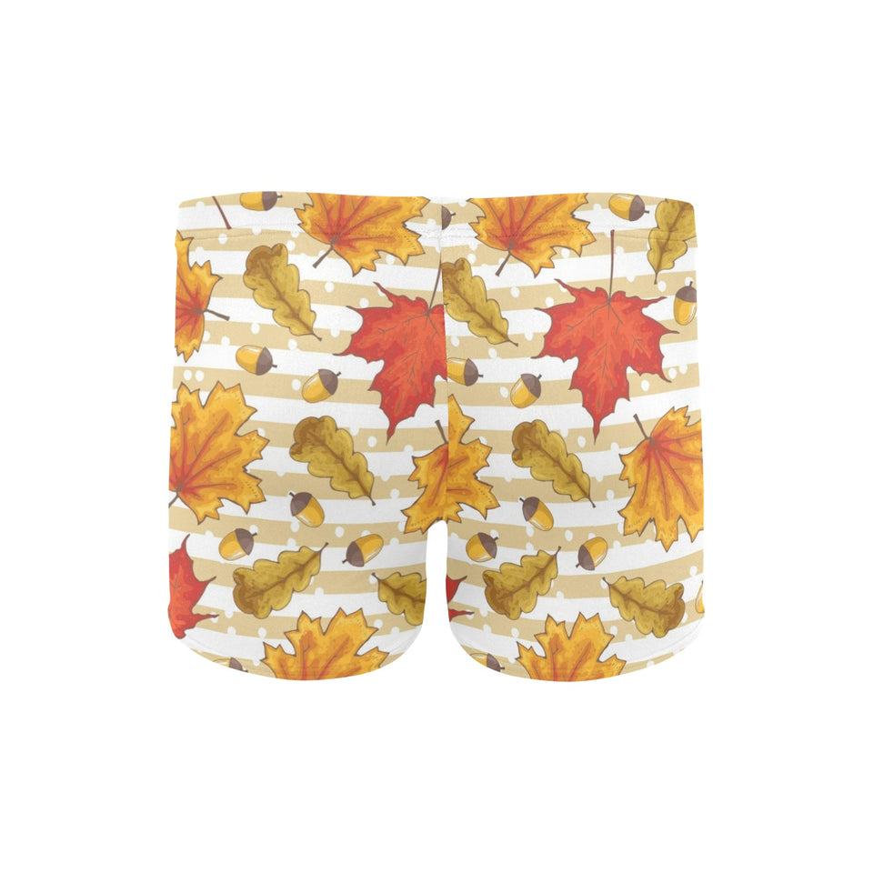 Maple leaf oak leaf acorns beige striped backgroun Men's Swimming Trunks