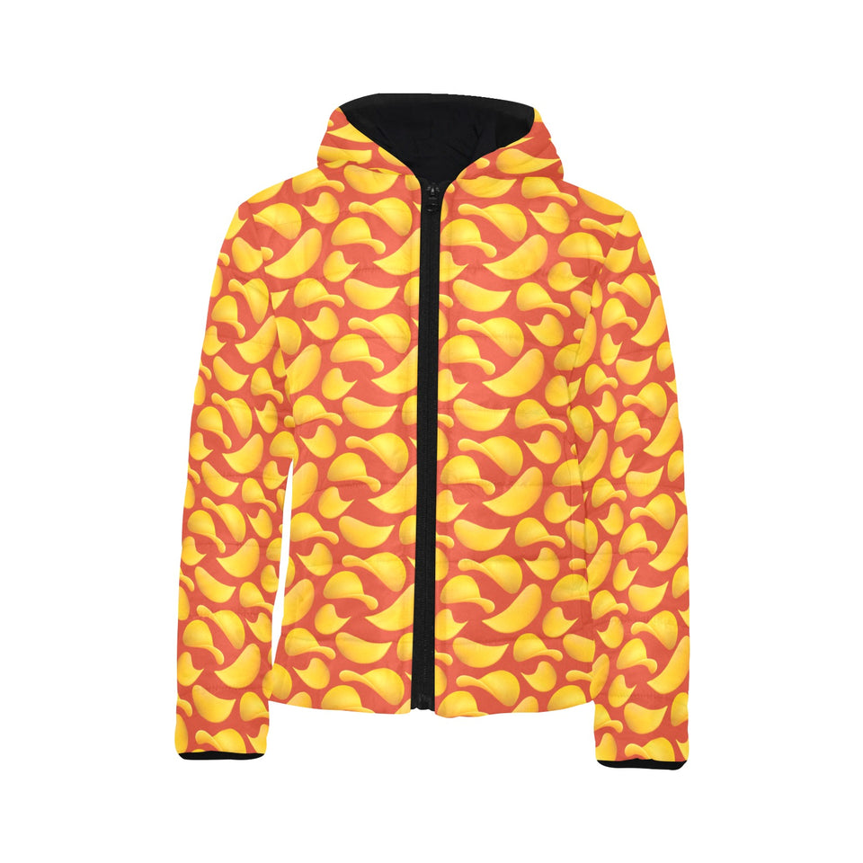 Potato Chips Pattern Print Design 05 Kids' Boys' Girls' Padded Hooded Jacket